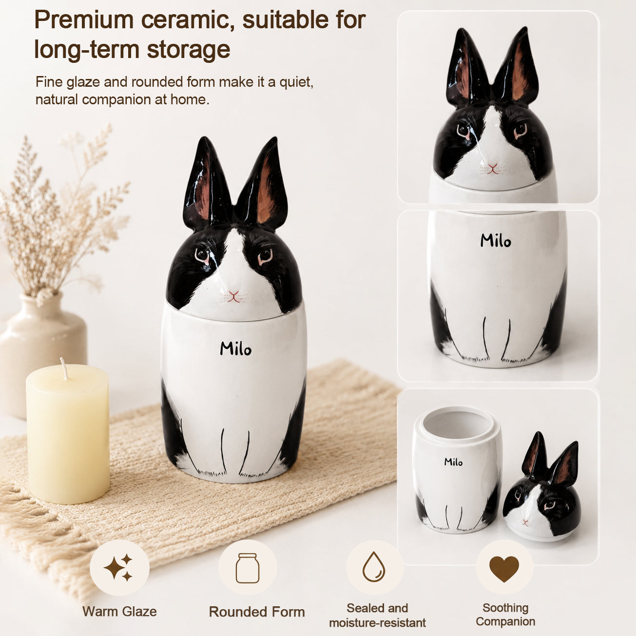 Custom Ceramic Rabbit Urn - Hand Painted Pet Memorial Keepsake Urn