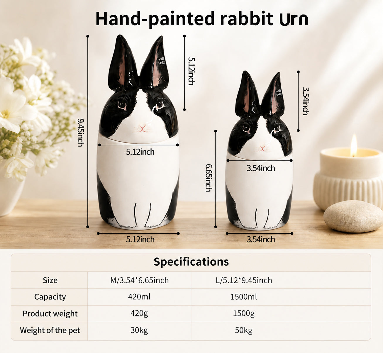 Personalized Rabbit Ceramic Urn - Handmade Pet Memorial Keepsake Urn
