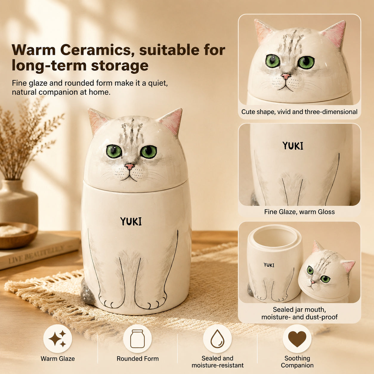 Personalized Ceramic Cat Urn - Handmade Memorial Keepsake for Ashes