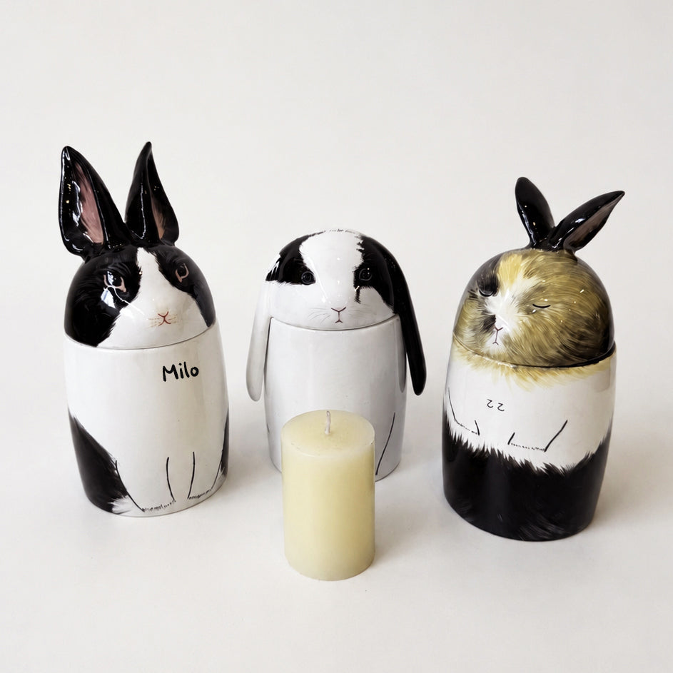 Personalized Rabbit Ceramic Urn - Handmade Pet Memorial Keepsake Urn