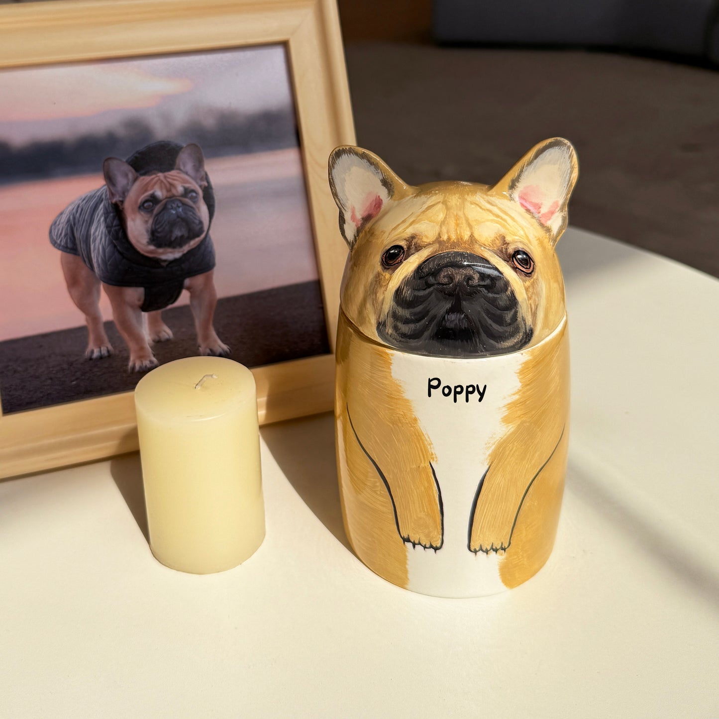 Customized Ceramic Dog Urn with Name - Hand-painted Pet Memorial Keepsake