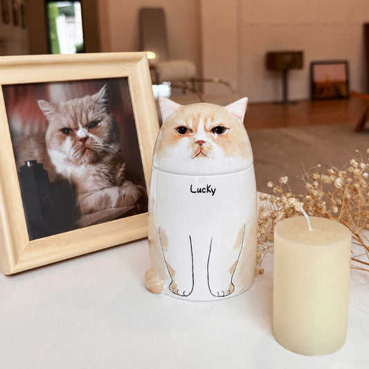 Custom Hand-painted Ceramic Cat Memorial Urn