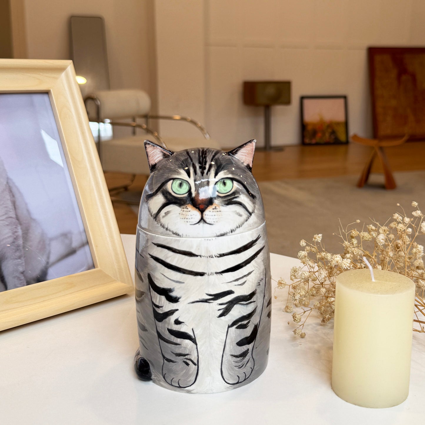 Personalized Ceramic Cat Urn, Hand-painted Memorial Keepsake for Pet