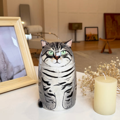 Personalized Ceramic Cat Urn, Hand-painted Memorial Keepsake for Pet