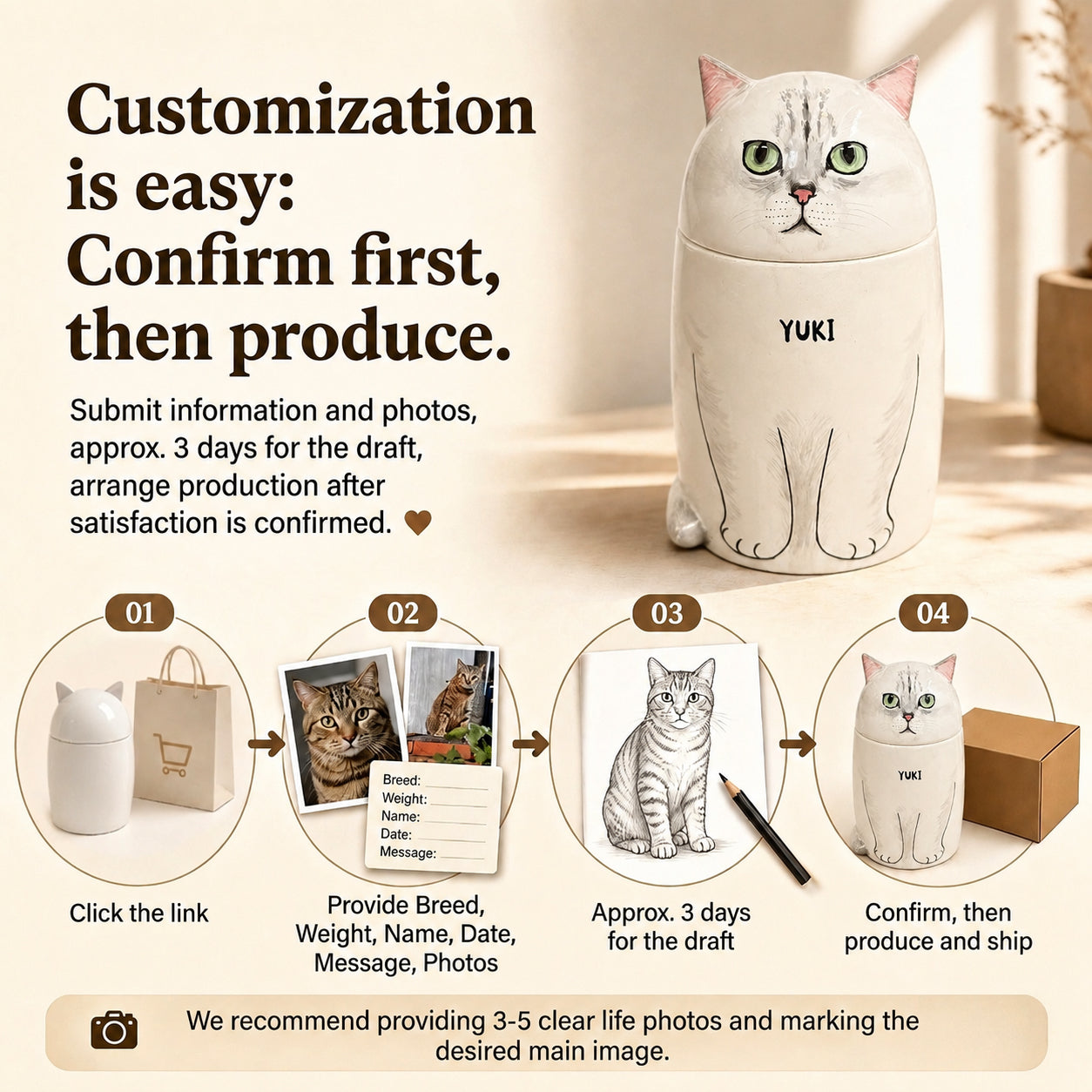 Personalized Ceramic Cat Urn - Handmade Memorial Keepsake for Ashes