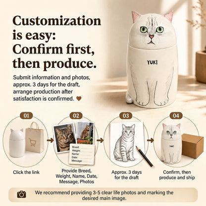 Personalized Ceramic Cat Urn - Handmade Memorial Keepsake for Ashes