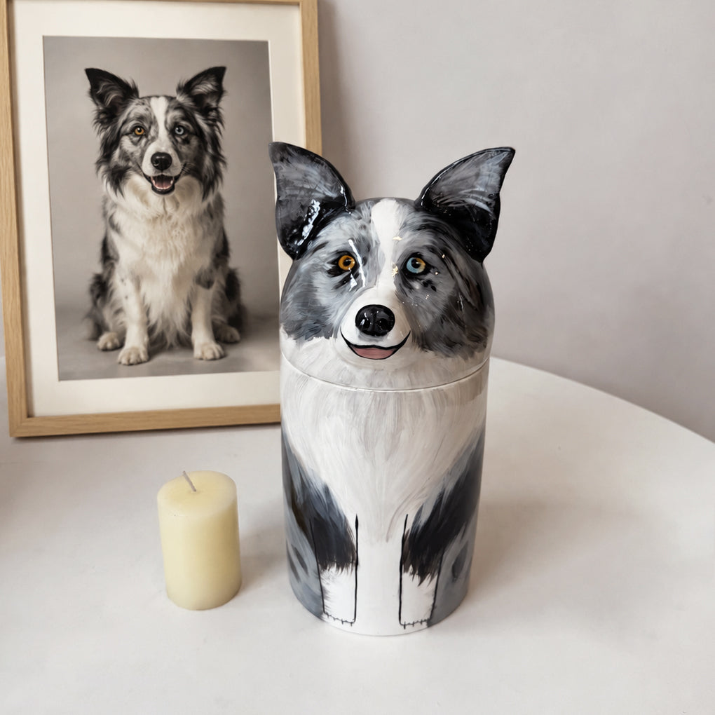 Custom Hand-painted Dog Memorial Urn - Ceramic Pet Portrait Keepsake for Dog Lover