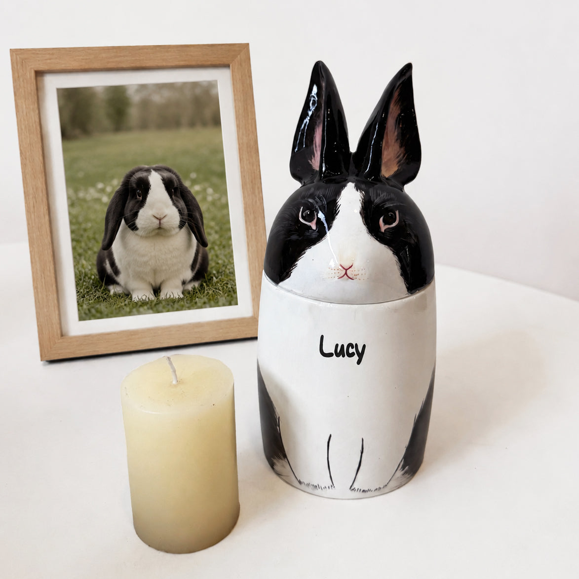 Custom Ceramic Rabbit Urn - Hand Painted Pet Memorial Keepsake Urn