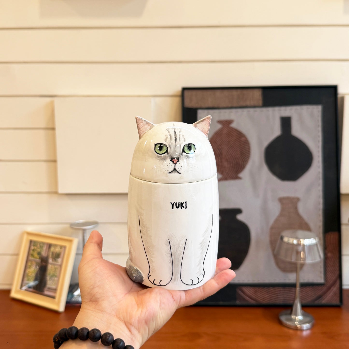 Personalized Hand-Painted Cat Memorial Urn, Ceramic Urn For Pet