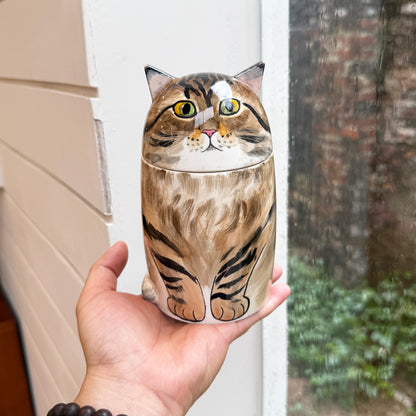 Custom Cat Memorial Portrait Urn, Handmade Cat Keepsake Urn for Ashes