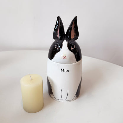 Personalized Rabbit Ceramic Urn - Handmade Pet Memorial Keepsake Urn