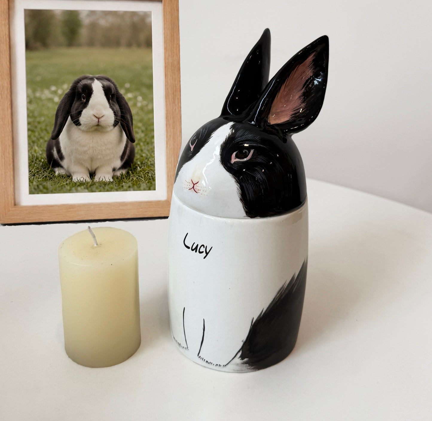 Custom Ceramic Rabbit Urn - Hand Painted Pet Memorial Keepsake Urn