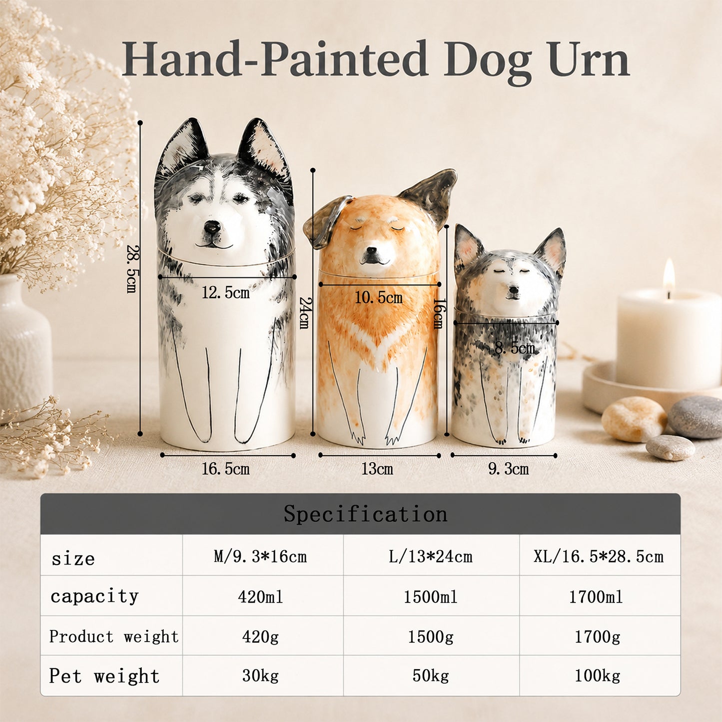 Personalized Cremation Dog Urn - Dog Portrait Memories Gift for Pet Lovers