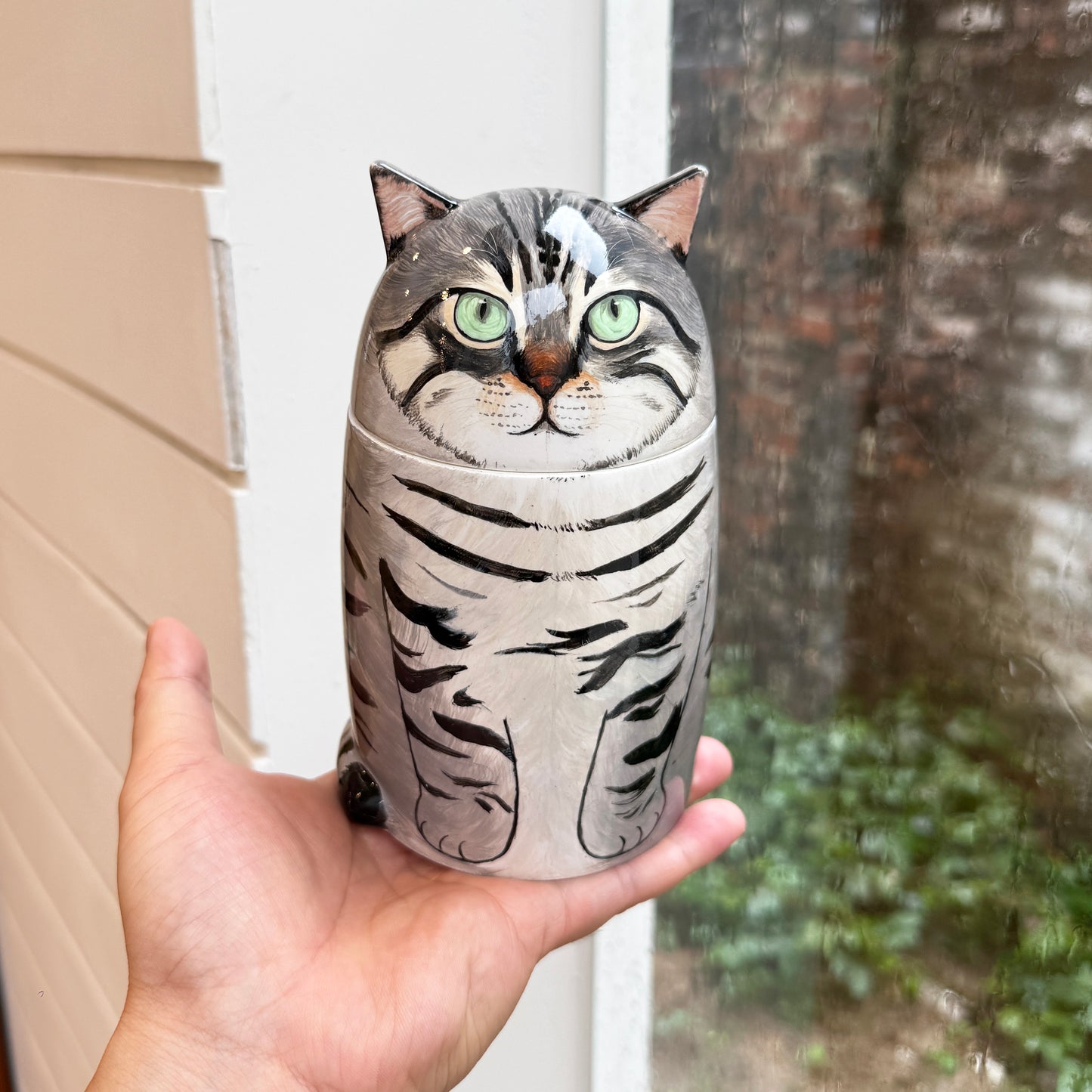 Personalized Ceramic Cat Urn, Hand-painted Memorial Keepsake for Pet