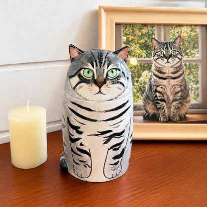 Personalized Ceramic Cat Urn, Hand-painted Memorial Keepsake for Pet