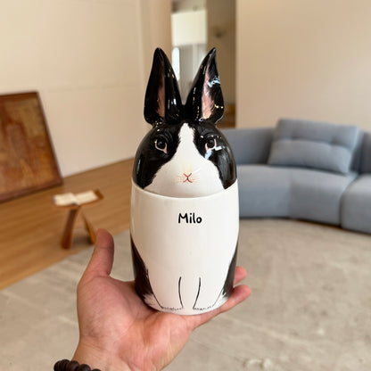 Personalized Rabbit Ceramic Urn - Handmade Pet Memorial Keepsake Urn
