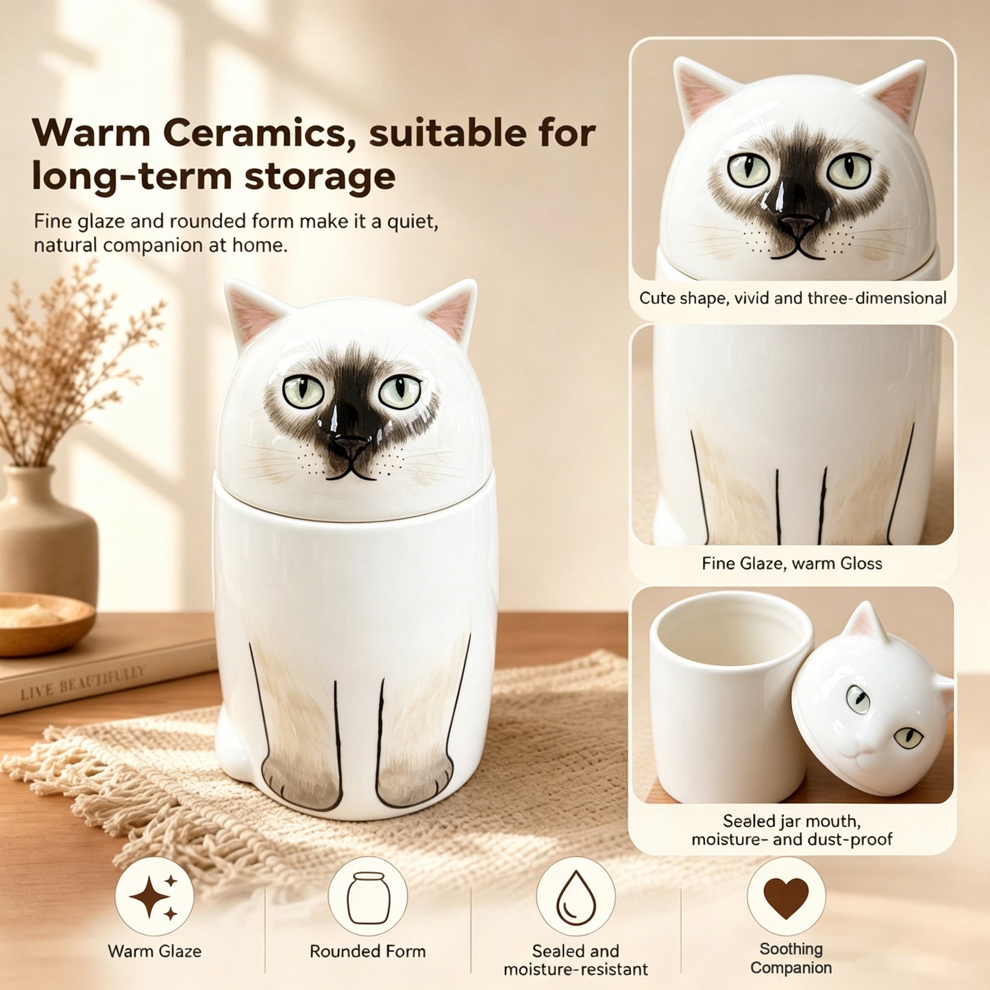 Custom Ceramic Pet Urn – Elegant Ashes Holder for Beloved Cat
