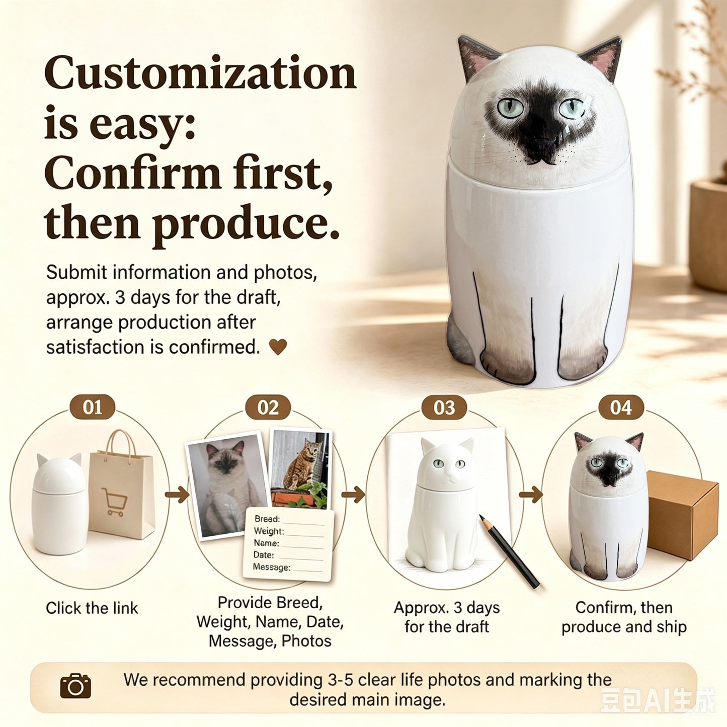 Custom Ceramic Pet Urn – Elegant Ashes Holder for Beloved Cat