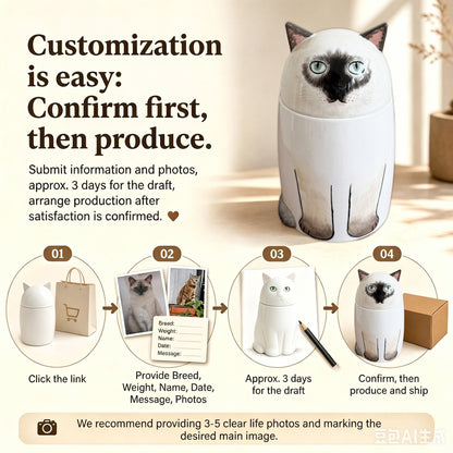 Custom Ceramic Pet Urn – Elegant Ashes Holder for Beloved Cat