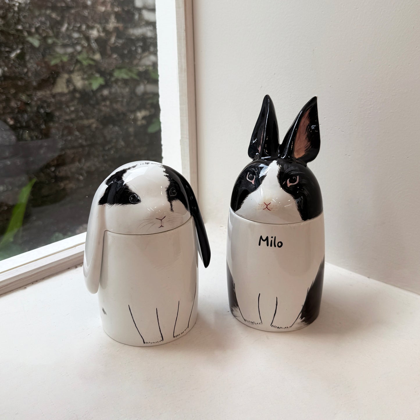 Personalized Rabbit Ceramic Urn - Handmade Pet Memorial Keepsake Urn