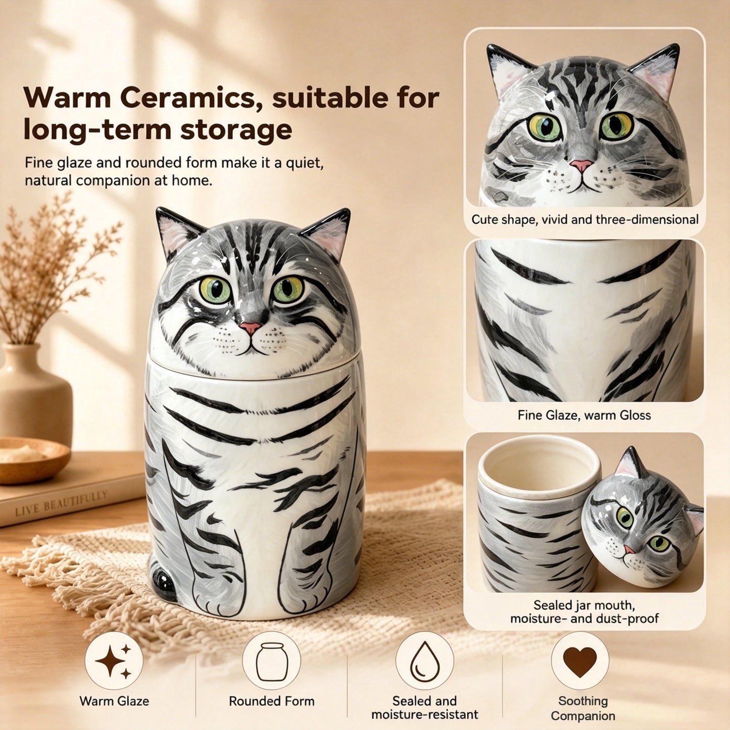 Personalized Cat Urn for Ashes – Handmade Ceramic Memorial Keepsake Urn