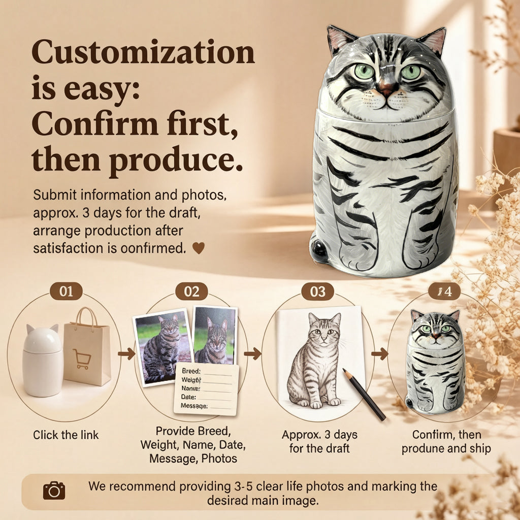 Personalized Cat Urn for Ashes – Handmade Ceramic Memorial Keepsake Urn