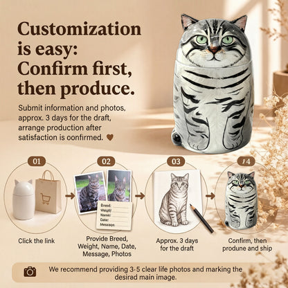 Personalized Cat Urn for Ashes – Handmade Ceramic Memorial Keepsake Urn