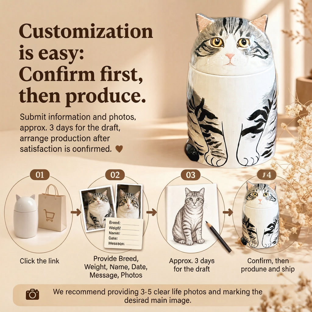 Custom Hand-Painted Cat Memorial Urn - Honor Your Pet’s Memory