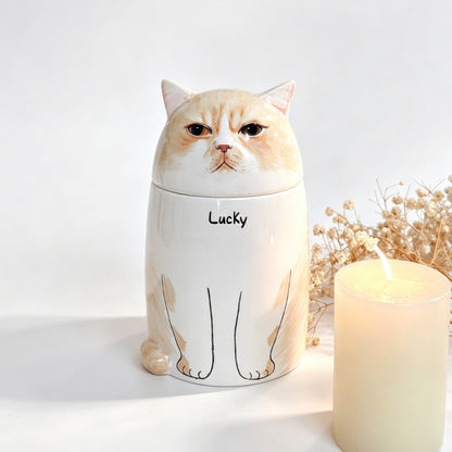 Hand-painted Ceramic Cat Urn - Custom Memorial Keepsake for Pet