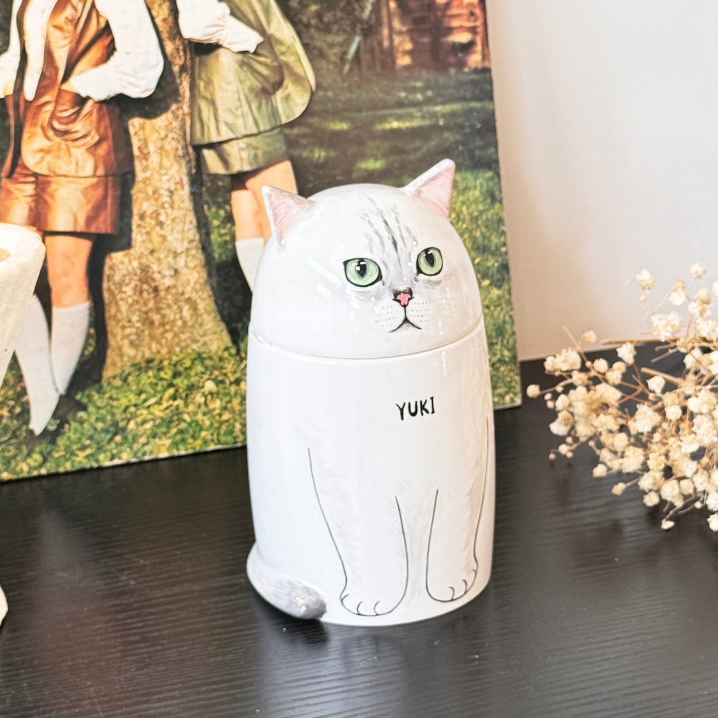 Personalized Hand-Painted Cat Memorial Urn, Ceramic Urn For Pet