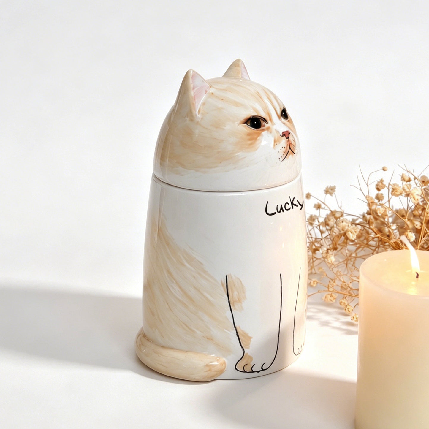 Hand-painted Ceramic Cat Urn - Custom Memorial Keepsake for Pet
