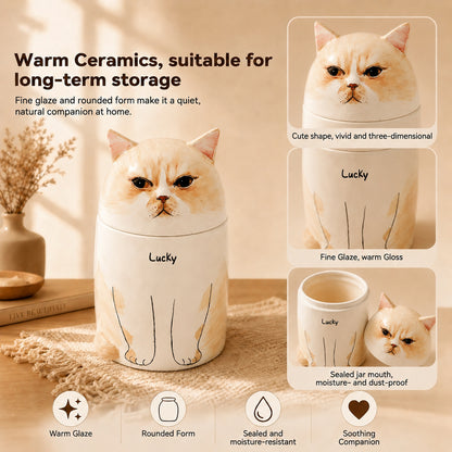 Hand-painted Ceramic Cat Urn - Custom Memorial Keepsake for Pet