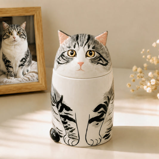 Custom Hand-Painted Cat Memorial Urn - Honor Your Pet’s Memory