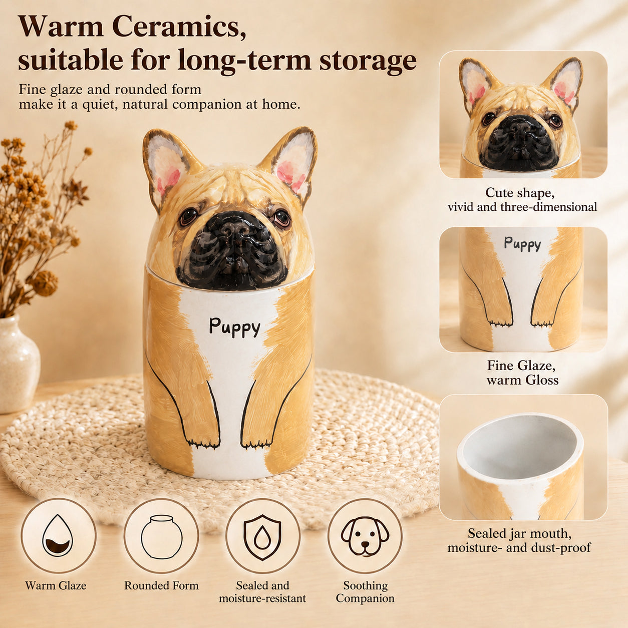 Customized Ceramic Dog Urn with Name - Hand-painted Pet Memorial Keepsake
