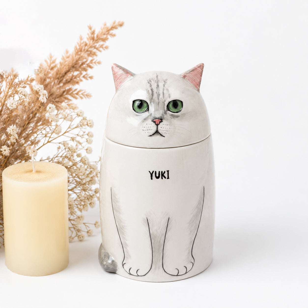 Personalized Ceramic Cat Urn - Handmade Memorial Keepsake for Ashes