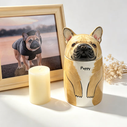 Customized Ceramic Dog Urn with Name - Hand-painted Pet Memorial Keepsake