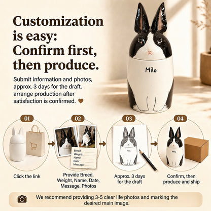 Personalized Rabbit Ceramic Urn - Handmade Pet Memorial Keepsake Urn