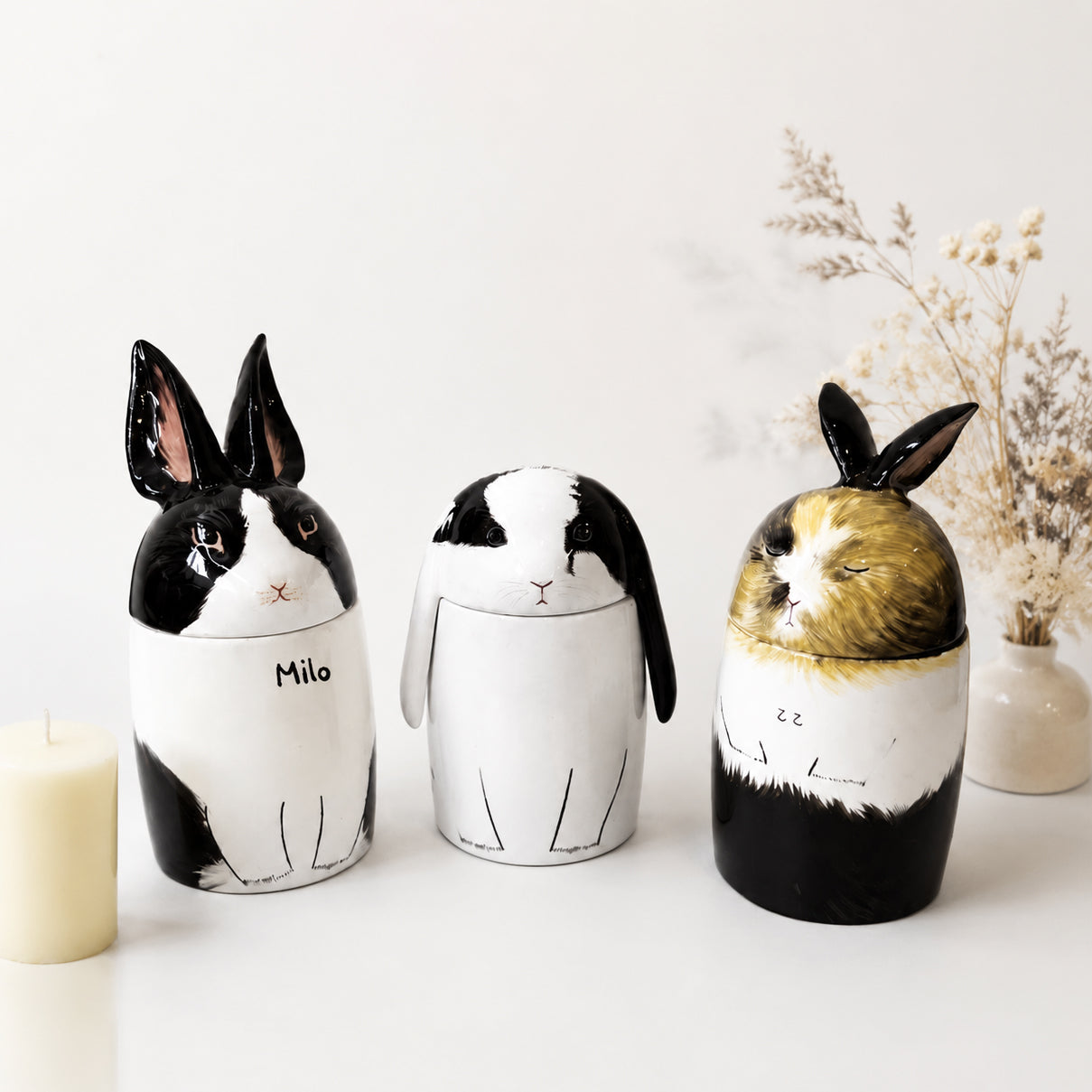 Personalized Rabbit Ceramic Urn - Handmade Pet Memorial Keepsake Urn