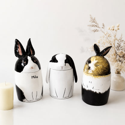 Personalized Rabbit Ceramic Urn - Handmade Pet Memorial Keepsake Urn