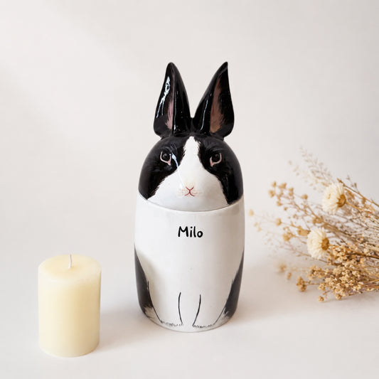 Custom Ceramic Rabbit Urn - Hand Painted Pet Memorial Keepsake Urn