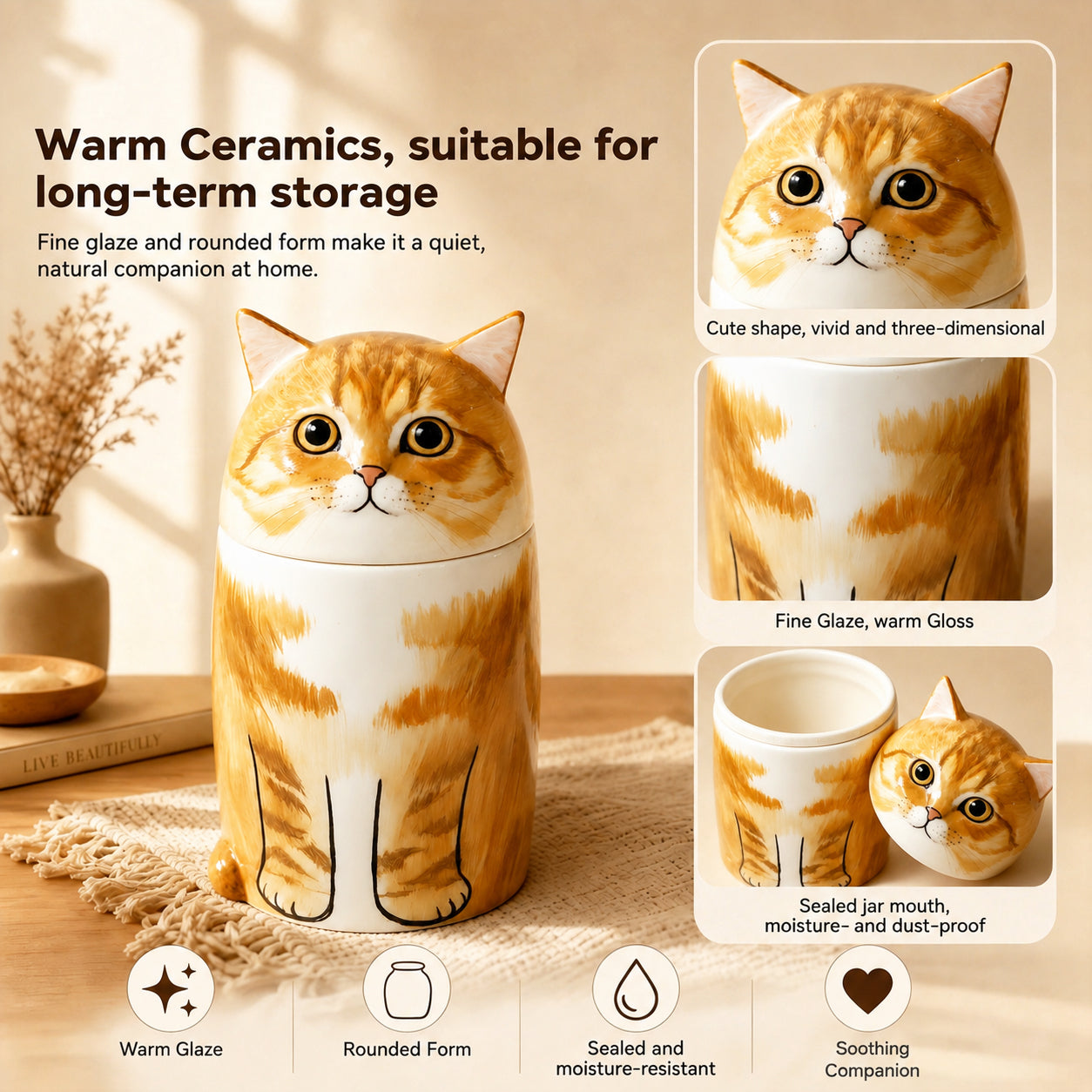 Personalized Ceramic Cat Urn for Ashes – Handmade Cat Memorial Keepsake