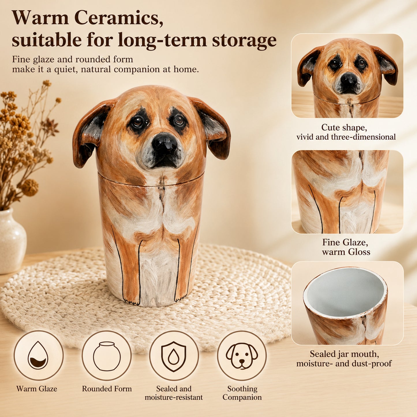 Custom Hand-painted Dog Memorial Urn - Ceramic Pet Portrait Keepsake for Dog Lover