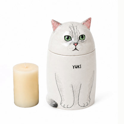 Personalized Ceramic Cat Urn - Handmade Memorial Keepsake for Ashes