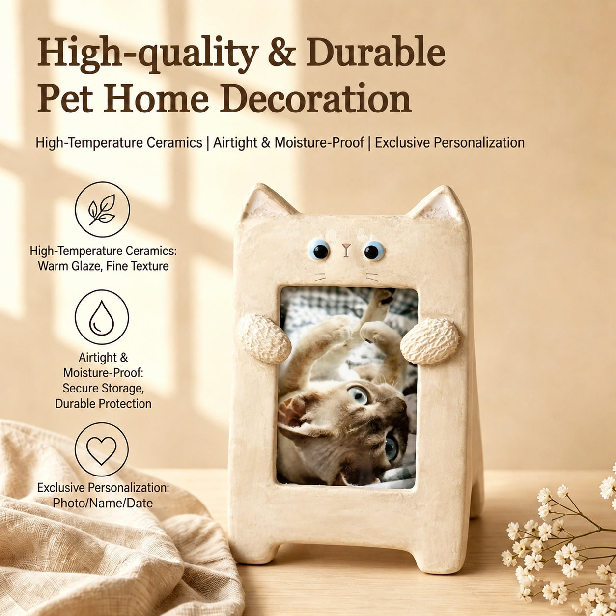 Custom Ceramic Pet Photo Frame - Personalized Cat & Dog Memorial Desktop Decor