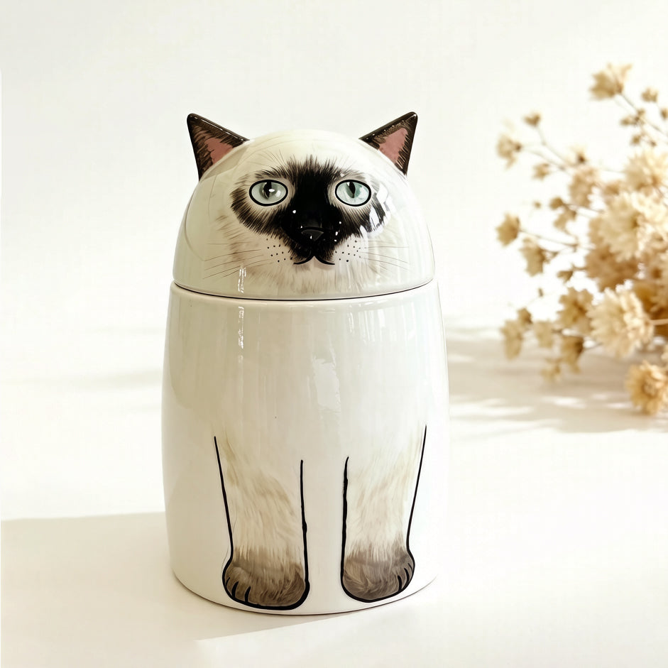 Custom Ceramic Pet Urn – Elegant Ashes Holder for Beloved Cat