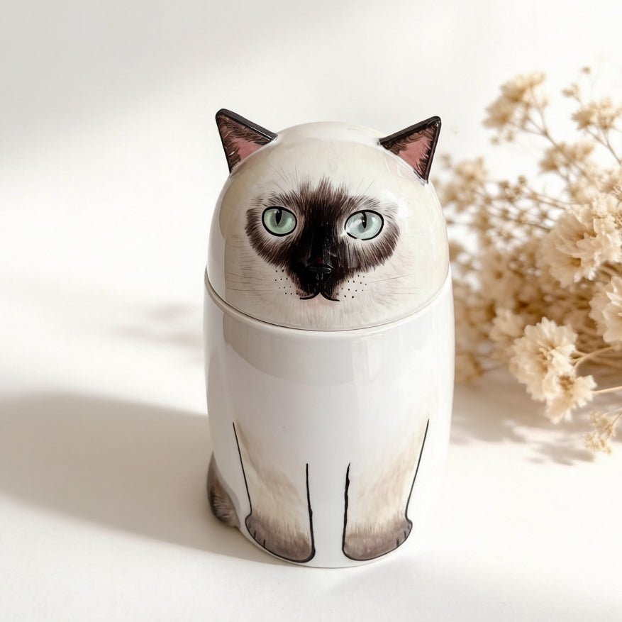 Custom Ceramic Pet Urn – Elegant Ashes Holder for Beloved Cat